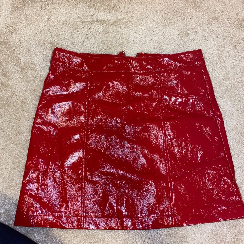 Red leather mini skirt